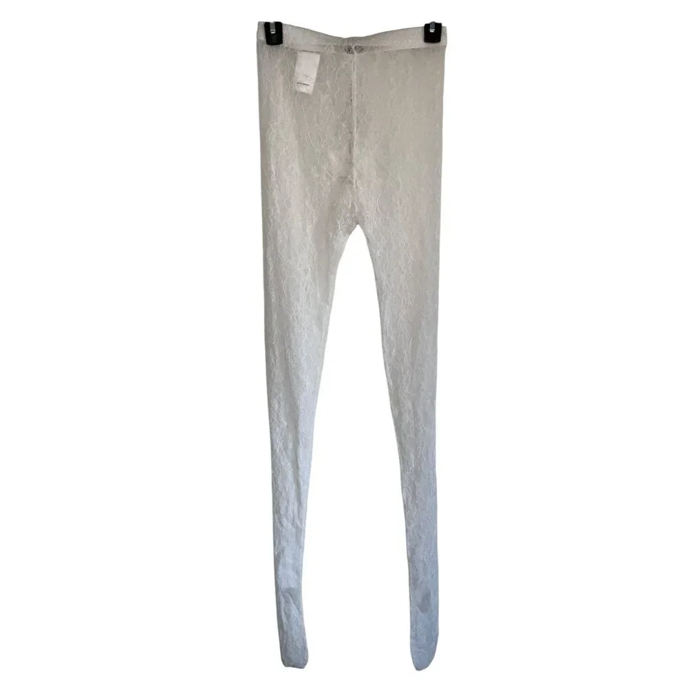 WARDROBE.NYC Lace Tights in Off White New Womens Nylons Pantyhose